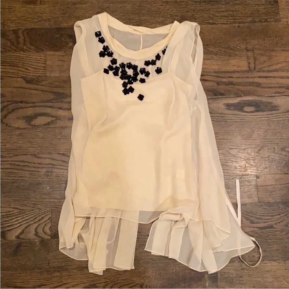 Chris Benz Sheer Beaded Blouse with Cami - Size 2